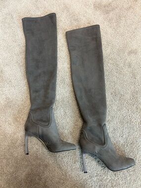 Women's Tall Suede Knee-High Boots in Gray